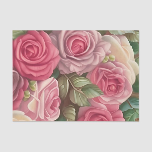 Victorian Rose Garden - Pastel Pink Blooms Tissue Paper (Front)