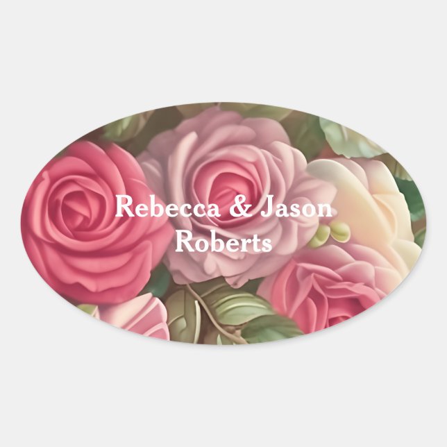 Victorian Rose Garden - Wedding Bouquet Oval Sticker (Front)