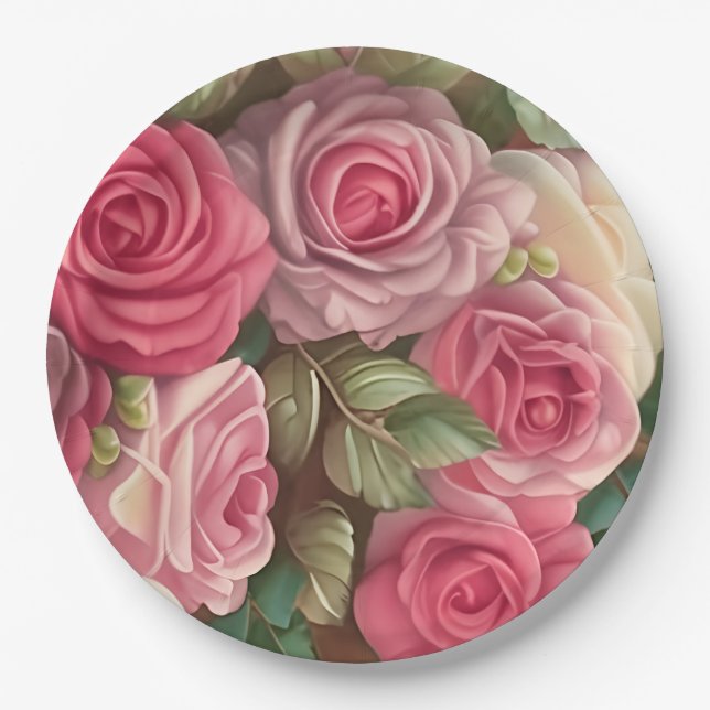 Victorian Rose Garden - Wedding Bouquet Paper Plate (Front)