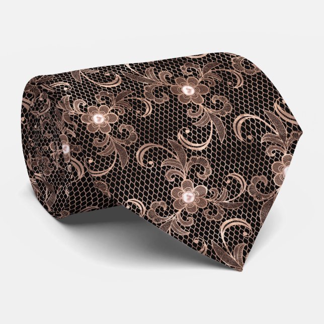 Victorian rose gold black pattern Wedding neck tie (Rolled)