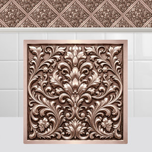 Victorian Rose Gold Embossed Pink Damask Ceiling Tile