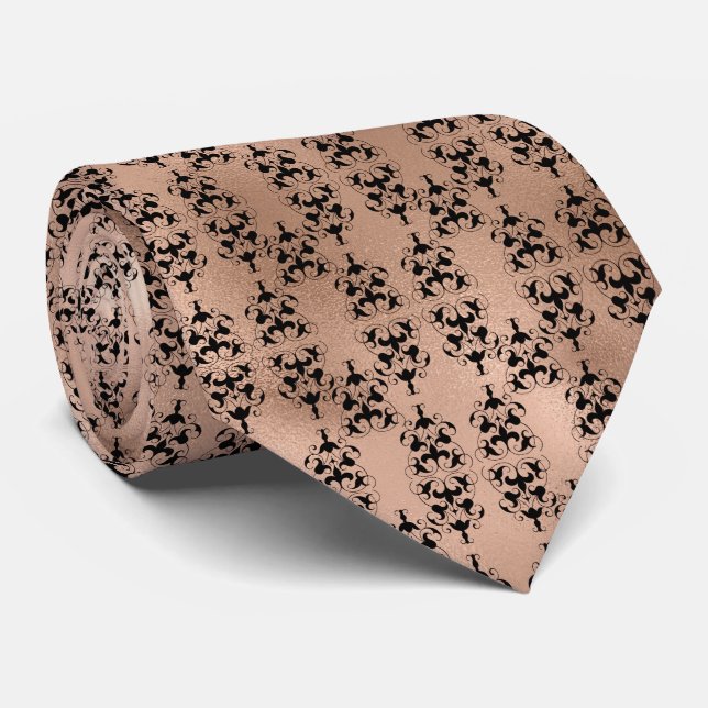 Victorian rose gold pattern Wedding neck tie (Rolled)