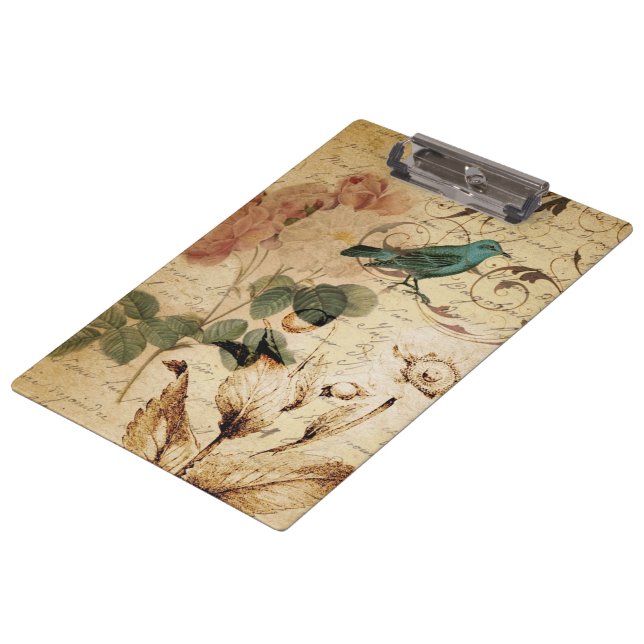 Victorian Rose Paris Scripts french bird botanical Clipboard (Angled)