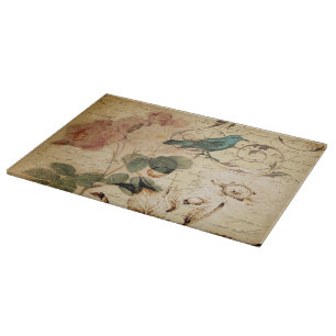 Victorian Rose Paris Scripts french bird botanical Cutting Board