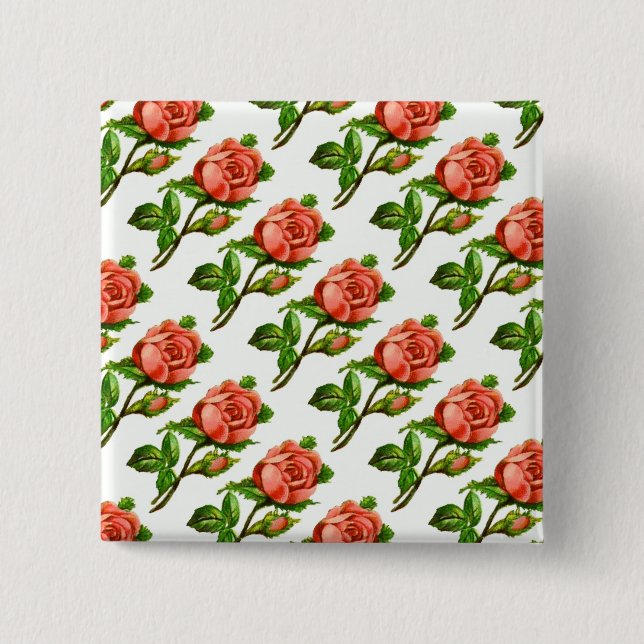 Victorian Rose Tea Party Theme Pin Button (Front)