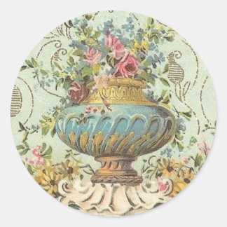 Victorian Rose Vase Classic Round Sticker