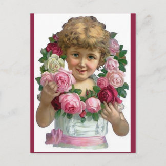 Victorian Rose Wreath Girl Postcard