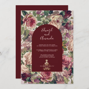 Victorian Roses and Burgundy Arch Invitation