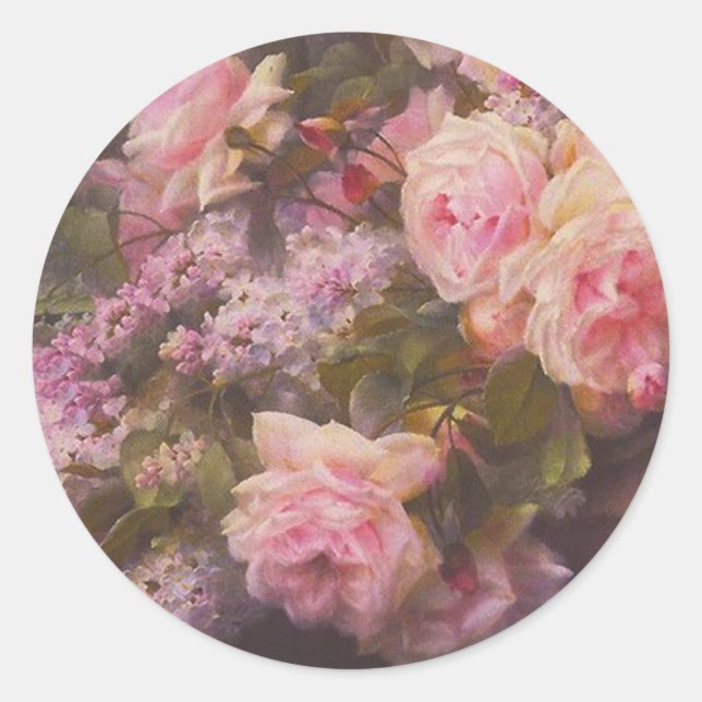 Victorian Roses and Lilacs Classic Round Sticker (Front)