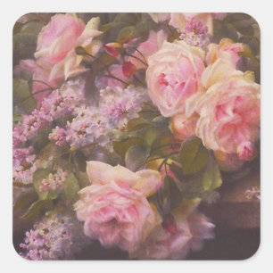Victorian Roses and Lilacs Square Sticker