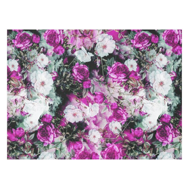 Victorian Roses Floral pink purple white black Tablecloth (Front (Horizontal))
