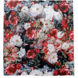 Victorian Roses Floral red white black bath Shower Curtain