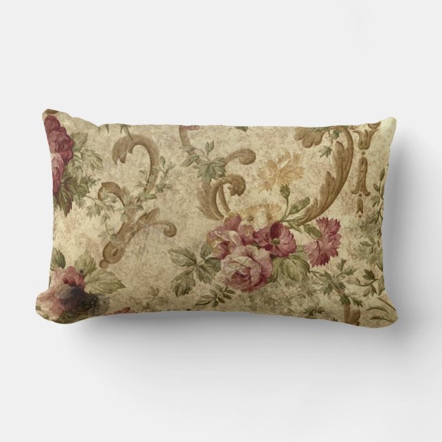 Victorian roses on lumbar throw pillow (Front)