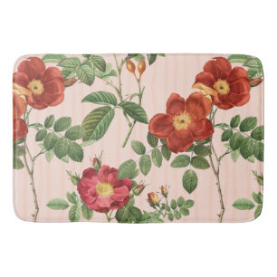 Victorian Roses Pink Stripe Background Bath Mat