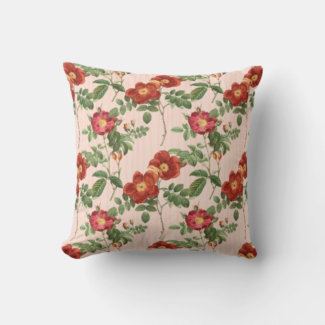 Victorian Roses Pink Stripe Background Cushion (Front)