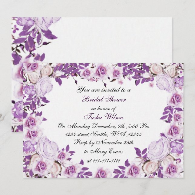victorian roses purple Bridal Shower Invitation (Front/Back)