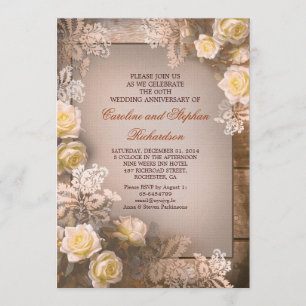 Victorian roses vintage anniversary invitations