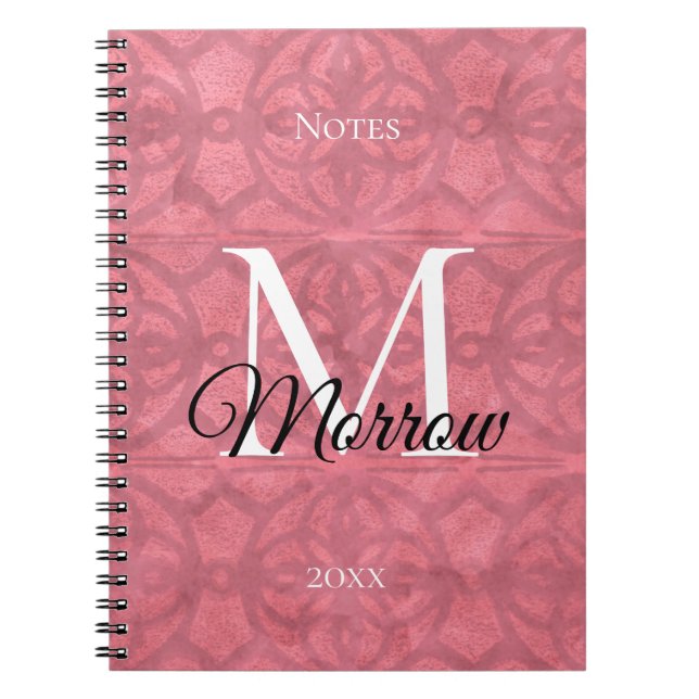 Victorian Rouge Pink Batik Name and Year  Notebook (Front)