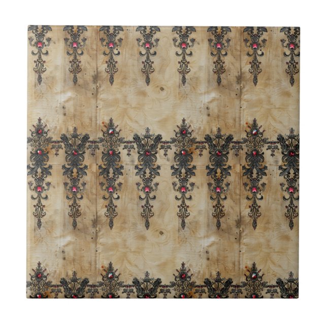 Victorian Ruby Lace Gothic Pattern (3) Tile (Front)