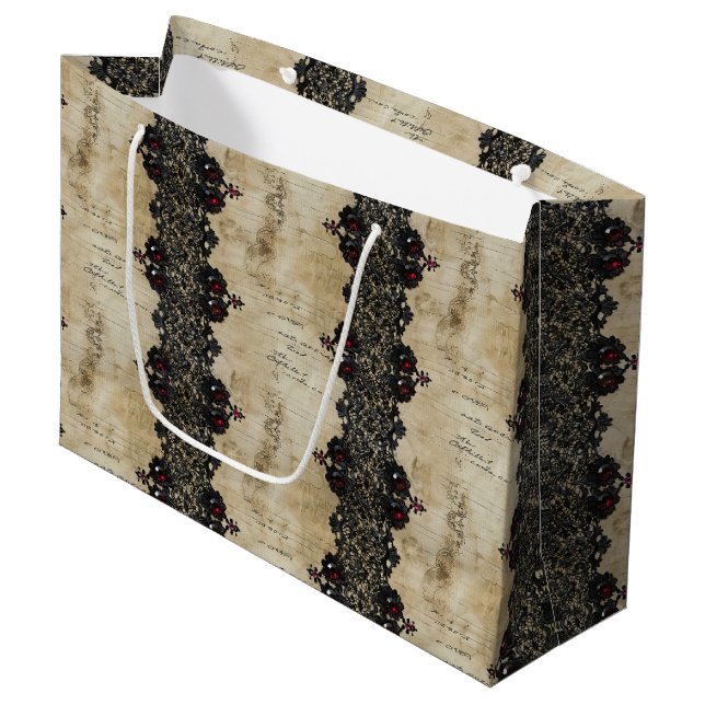 Victorian Ruby Lace Gothic Pattern (4) Large Gift Bag (Front Angled)