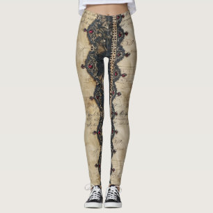 Victorian Ruby Lace Gothic Pattern (4) Leggings