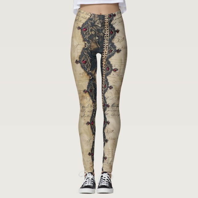 Victorian Ruby Lace Gothic Pattern (4) Leggings (Front)