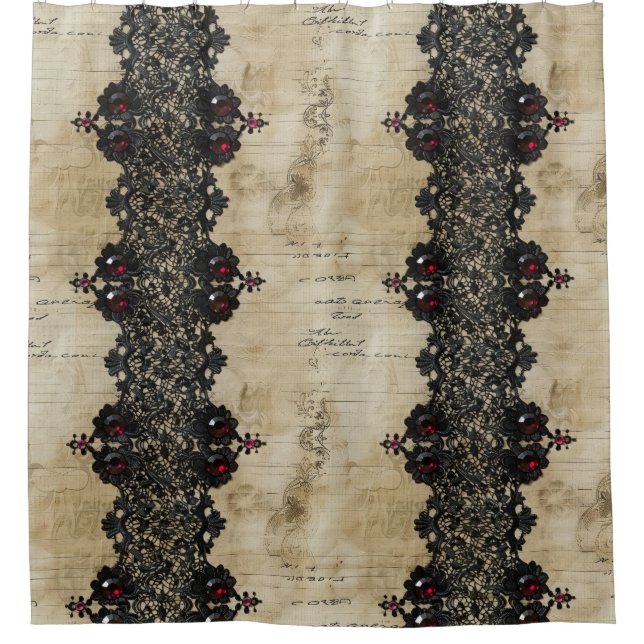 Victorian Ruby Lace Gothic Pattern (6) Shower Curtain (Front)