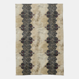 Victorian Ruby Lace Gothic Pattern (6) Tea Towel