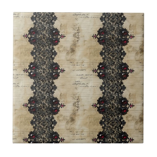 Victorian Ruby Lace Gothic Pattern (6) Tile (Front)