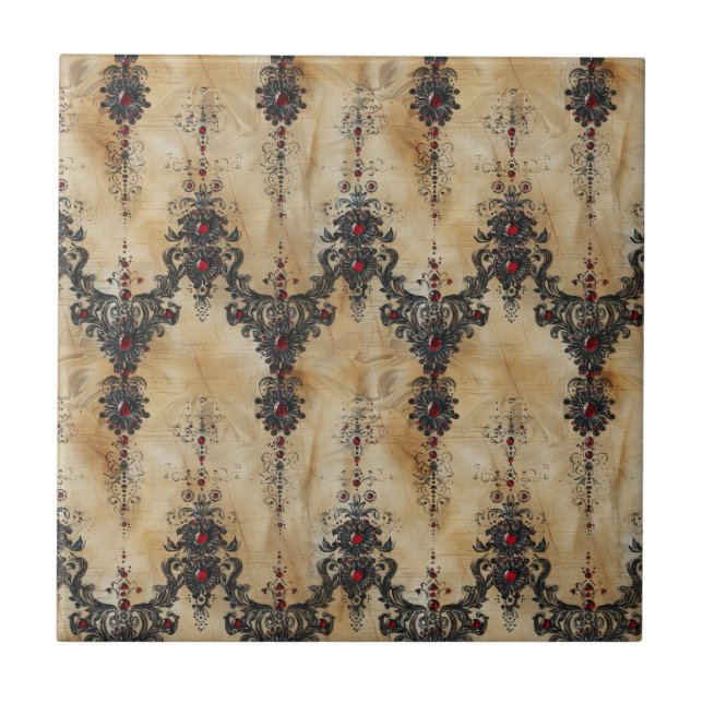 Victorian Ruby Lace Gothic Pattern (7) Tile (Front)