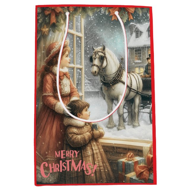 Victorian Rustic Christmas Card Medium Gift Bag (Front)