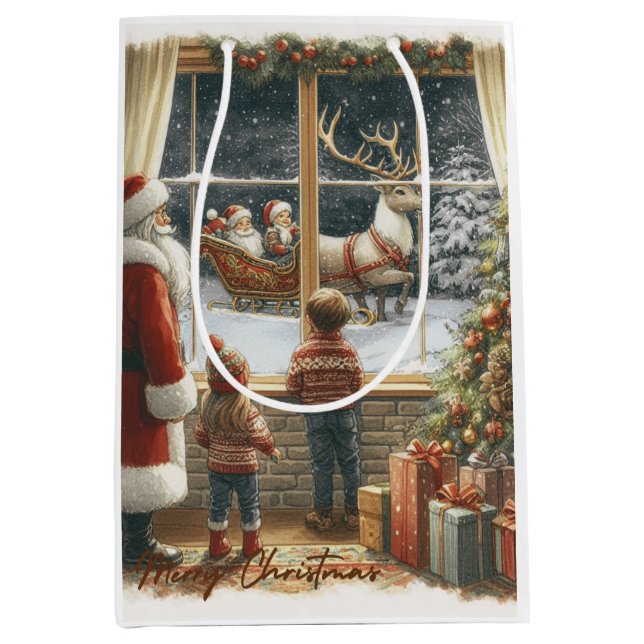 Victorian Rustic Christmas Card Medium Gift Bag (Front)
