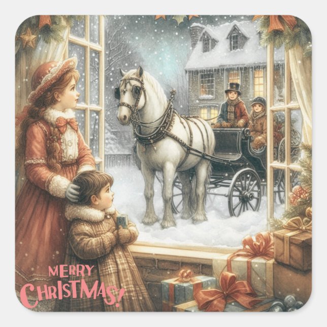 Victorian Rustic Christmas Card Square Sticker (Front)