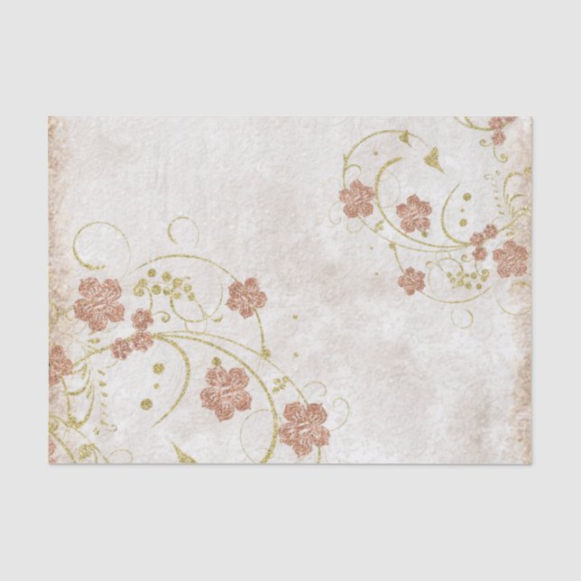 Victorian Rustic Red Gold Flowers and Scrolls Tissue Paper (Front)