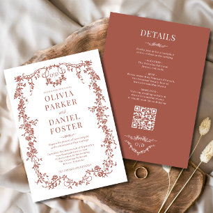Victorian Rustic Terracotta All in One Wedding Invitation
