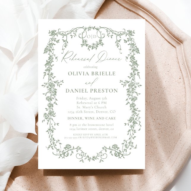 Victorian Sage Green Rehearsal Dinner Wedding Invitation (Creator Uploaded)
