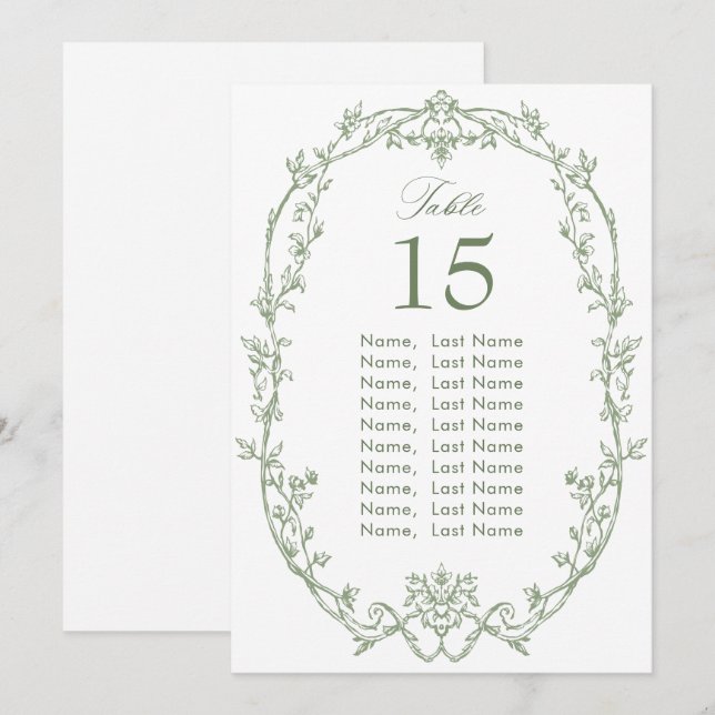Victorian Sage Green Wedding Seating Chart Card (Front/Back)