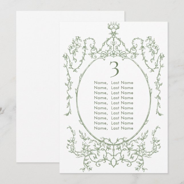Victorian Sage Green Wedding Seating Chart Card (Front/Back)