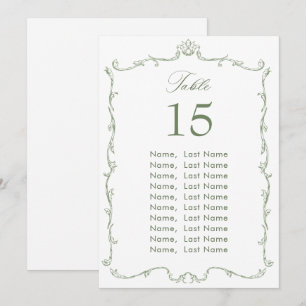 Victorian Sage Green Wedding Seating Chart Card