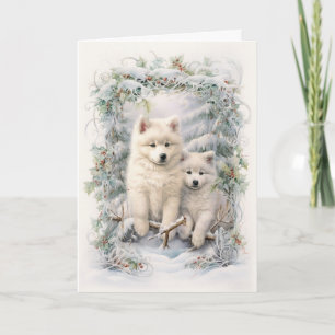 Victorian Samoyed Puppy Christmas Holiday Card
