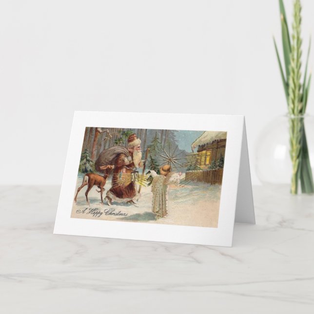 Victorian Santa and Angel Christmas Greeting Card (Front)