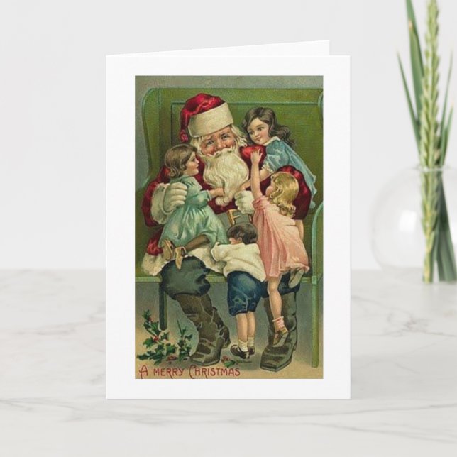 Victorian Santa and Children Christmas Card (Front)