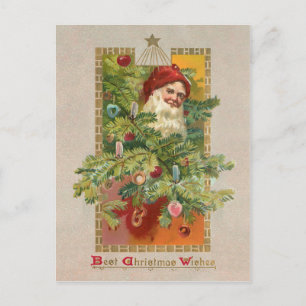 Victorian Santa and Christmas Tree Holiday Postcard