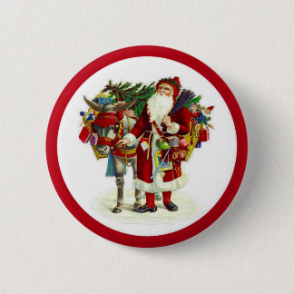 Victorian Santa and Donkey 6 Cm Round Badge