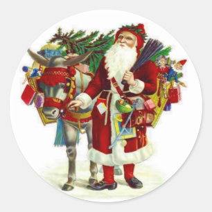 Victorian Santa and Donkey Classic Round Sticker