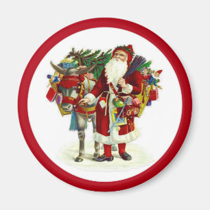 Victorian Santa and Donkey Magnet