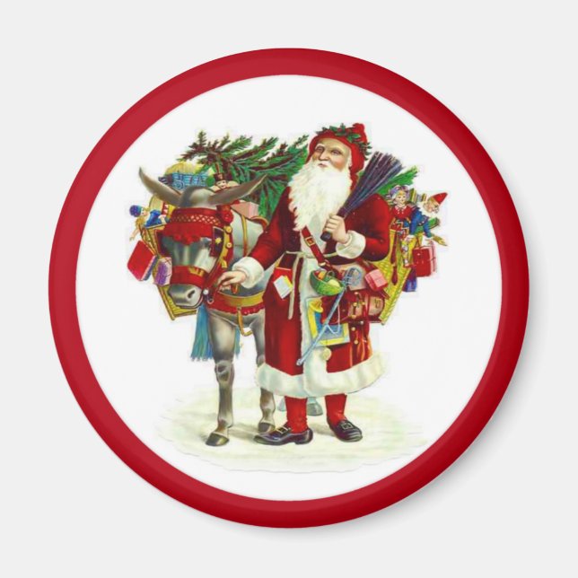 Victorian Santa and Donkey Magnet (Front)