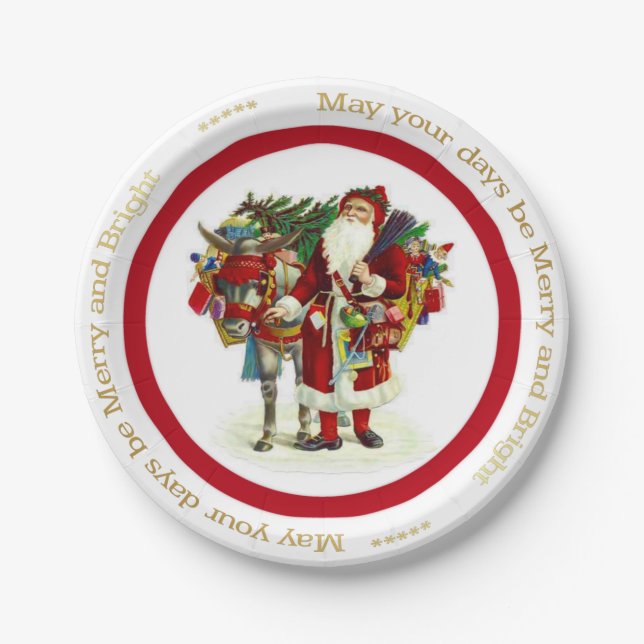Victorian Santa and Donkey Paper Plate (Front)