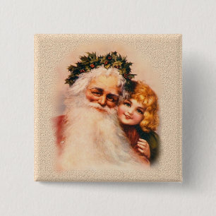 Victorian Santa and Girl 15 Cm Square Badge