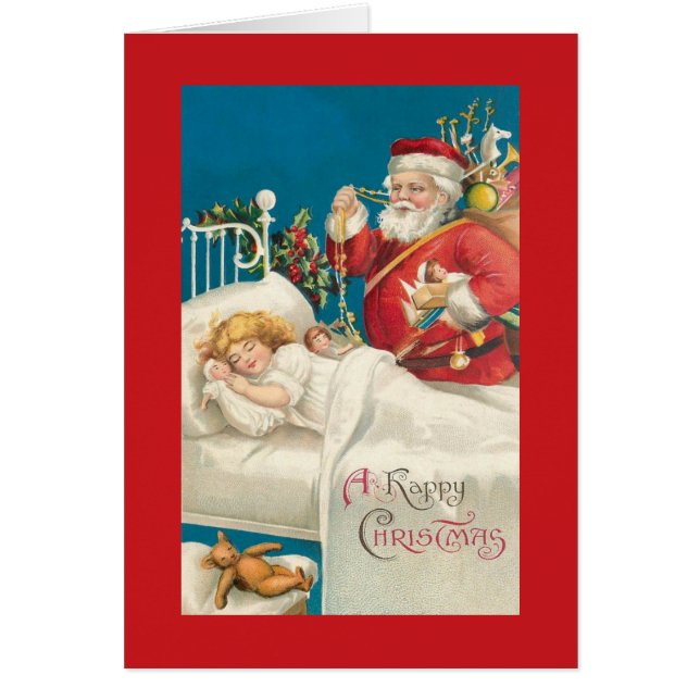 Victorian Santa and Sleeping Child Christmas Card (Front)
